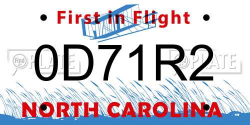 0D71R2 North Carolina License Plate