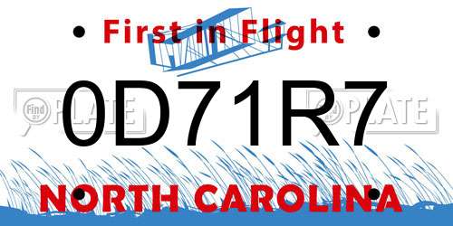 0D71R7 North Carolina License Plate