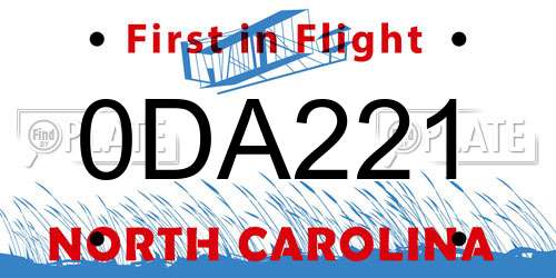 0DA221 North Carolina License Plate