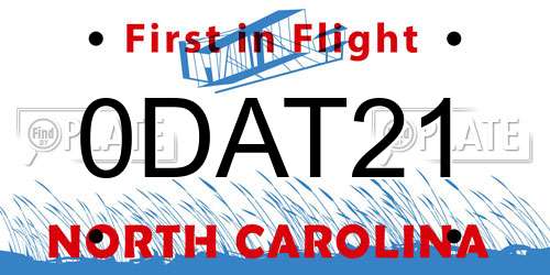 0DAT21 North Carolina License Plate