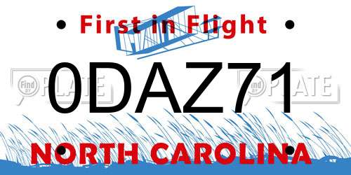 0DAZ71 North Carolina License Plate
