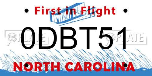 0DBT51 North Carolina License Plate