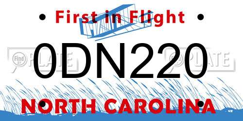 0DN220 North Carolina License Plate
