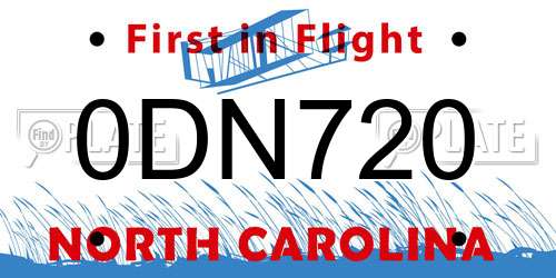 0DN720 North Carolina License Plate