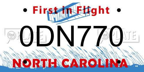 0DN770 North Carolina License Plate