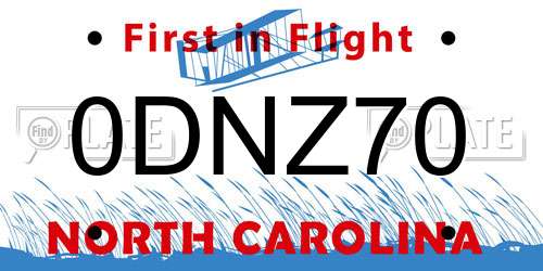 0DNZ70 North Carolina License Plate