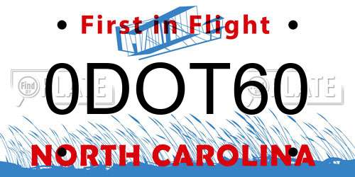 0DOT60 North Carolina License Plate