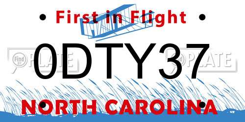 0DTY37 North Carolina License Plate