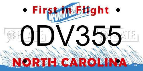 0DV355 North Carolina License Plate