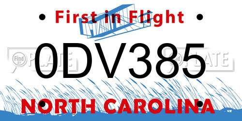 0DV385 North Carolina License Plate
