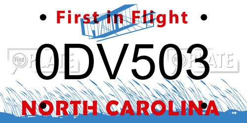 0DV503 North Carolina License Plate