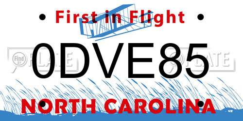 0DVE85 North Carolina License Plate