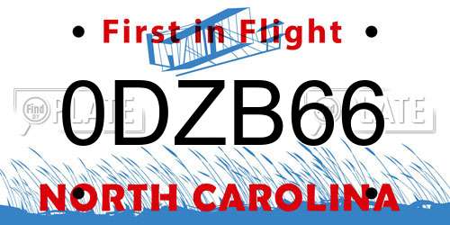 0DZB66 North Carolina License Plate