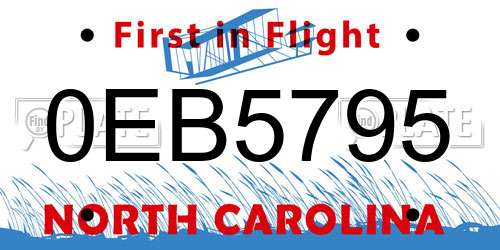0EB5795 North Carolina License Plate