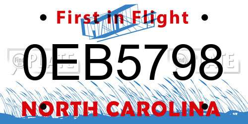 0EB5798 North Carolina License Plate