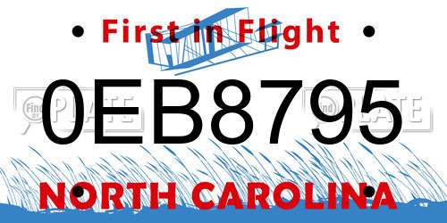 0EB8795 North Carolina License Plate