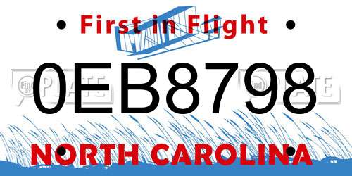 0EB8798 North Carolina License Plate