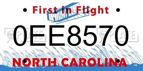 0EE8570 North Carolina License Plate