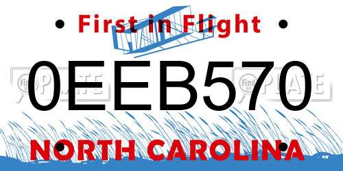 0EEB570 North Carolina License Plate