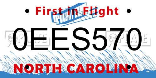 0EES570 North Carolina License Plate