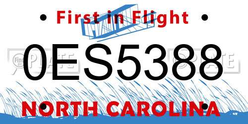 0ES5388 North Carolina License Plate
