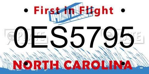 0ES5795 North Carolina License Plate