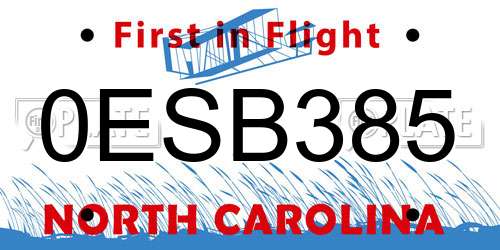 0ESB385 North Carolina License Plate