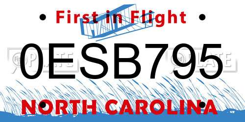 0ESB795 North Carolina License Plate