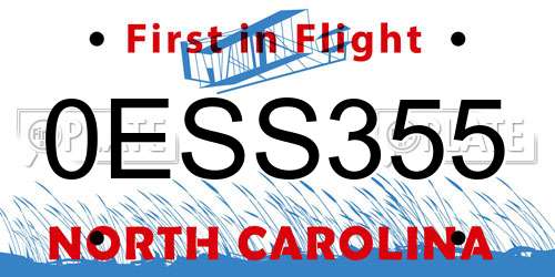 0ESS355 North Carolina License Plate