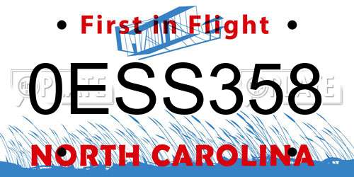 0ESS358 North Carolina License Plate