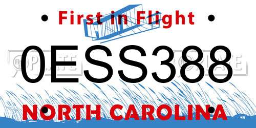 0ESS388 North Carolina License Plate