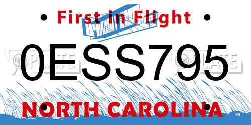 0ESS795 North Carolina License Plate