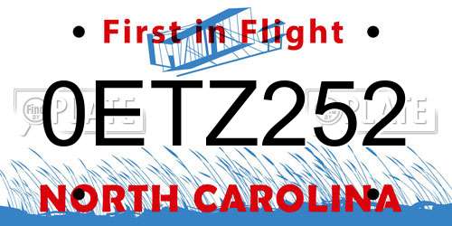 0ETZ252 North Carolina License Plate