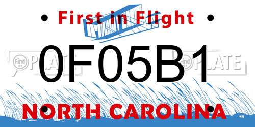 0F05B1 North Carolina License Plate