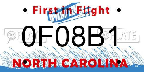 0F08B1 North Carolina License Plate