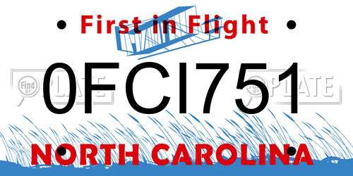 0FCI751 North Carolina License Plate