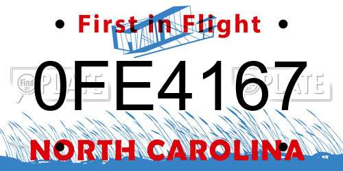 0FE4167 North Carolina License Plate