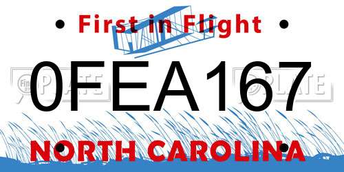 0FEA167 North Carolina License Plate