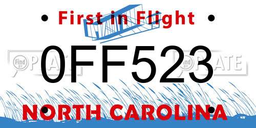 0FF523 North Carolina License Plate