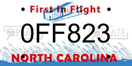 0FF823 North Carolina License Plate