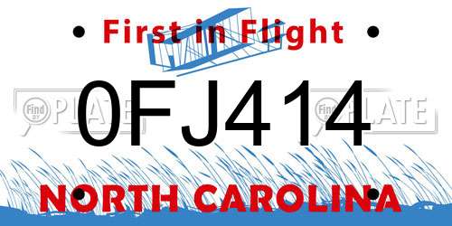 0FJ414 North Carolina License Plate