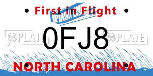 0FJ8 North Carolina License Plate