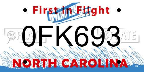 0FK693 North Carolina License Plate