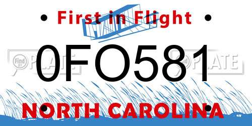 0FO581 North Carolina License Plate