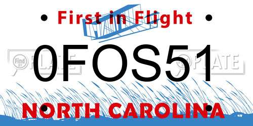 0FOS51 North Carolina License Plate
