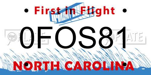 0FOS81 North Carolina License Plate
