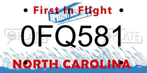 0FQ581 North Carolina License Plate