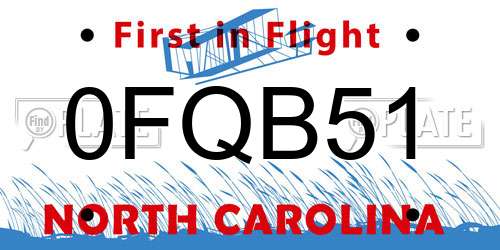 0FQB51 North Carolina License Plate