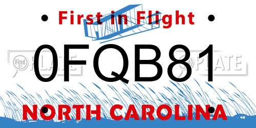 0FQB81 North Carolina License Plate