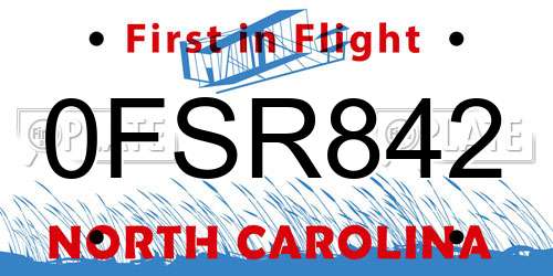 0FSR842 North Carolina License Plate